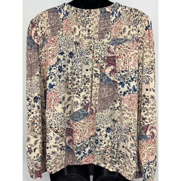 Knox Rose Women Boho Blouse Top Size Large L Pink Floral Long Sleeve V-Neck EUC - Picture 5 of 8